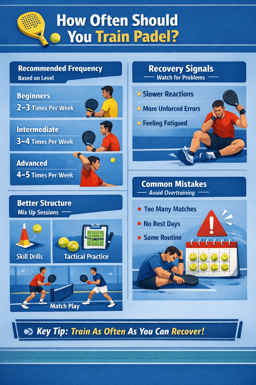 How often you should train padel per week depending on player level